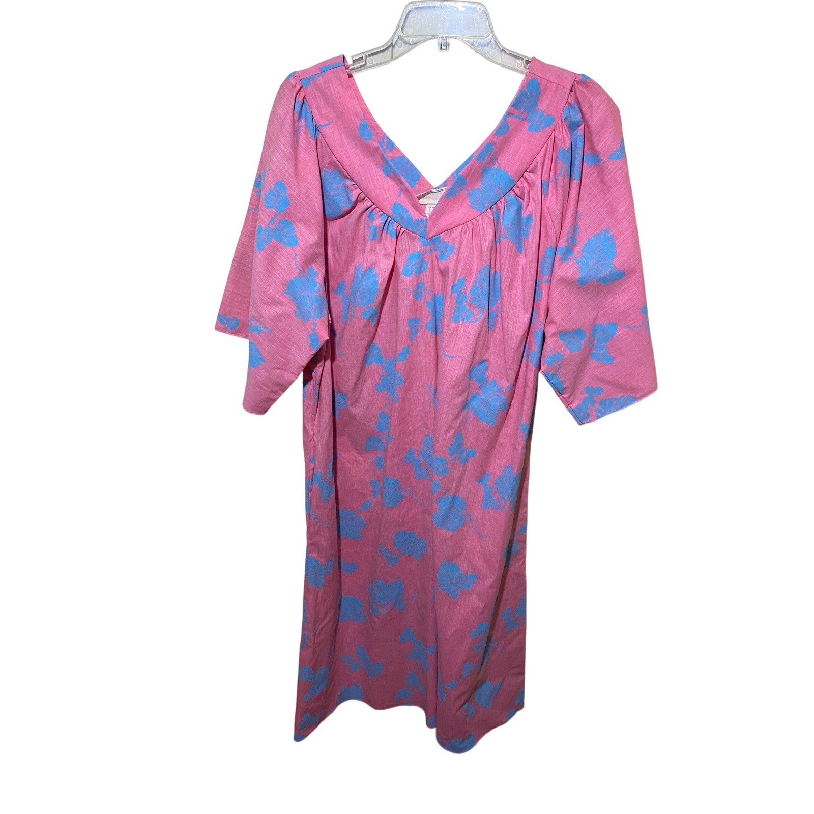 Jade Fashions Pink Blue Tropical Leaf Muumuu Dress Made in Hawaii XL