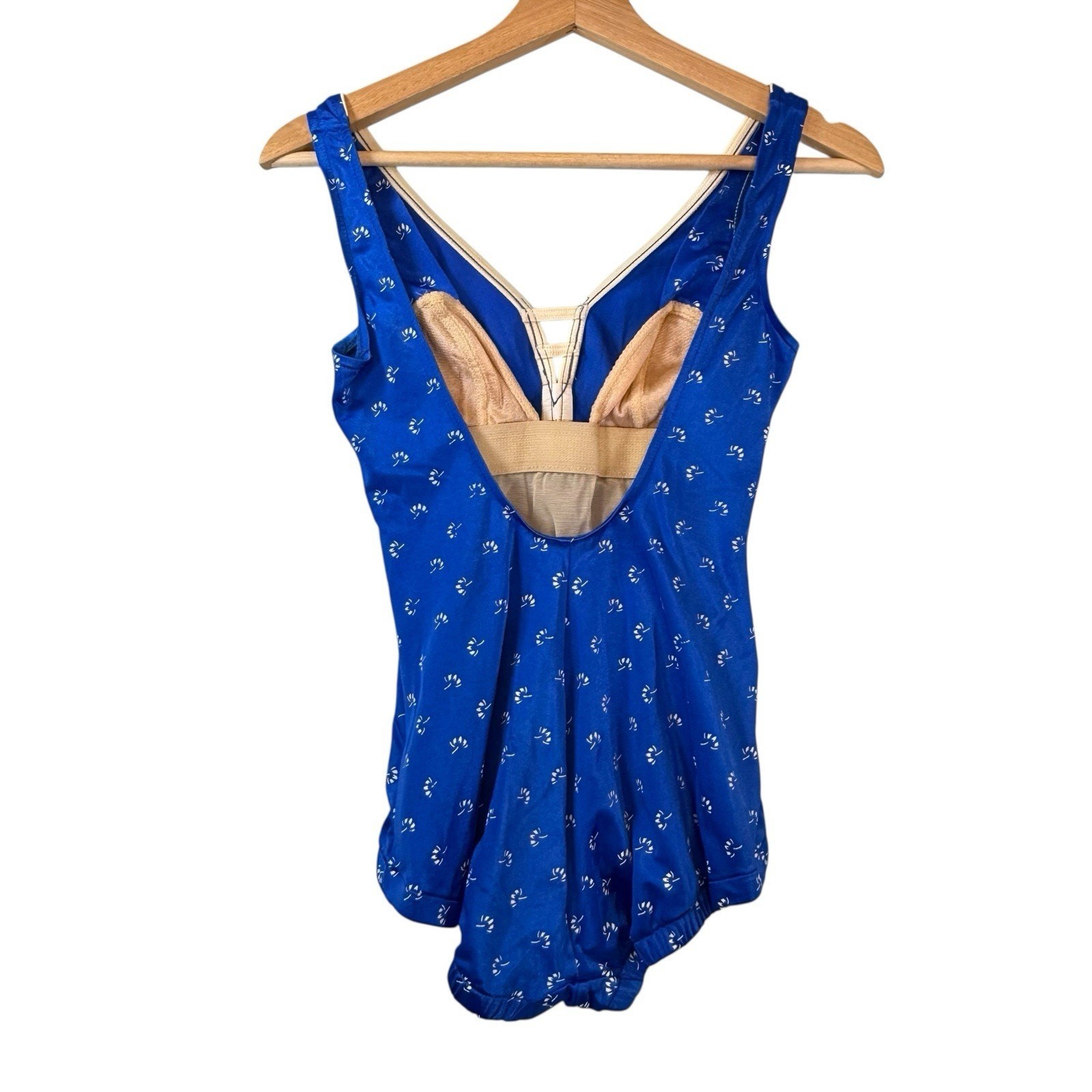 VTG Pinup OnePiece Swimsuit SIZE 10 Mod Blue Floral Bathing Costume Louisa Brook
