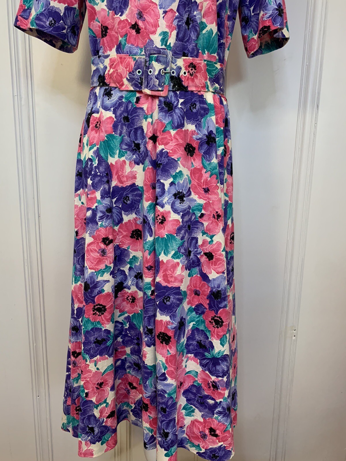 Vintage Floral Dress Size 10 Philippe-Marcel 80s 90s Short Sleeves Colorful