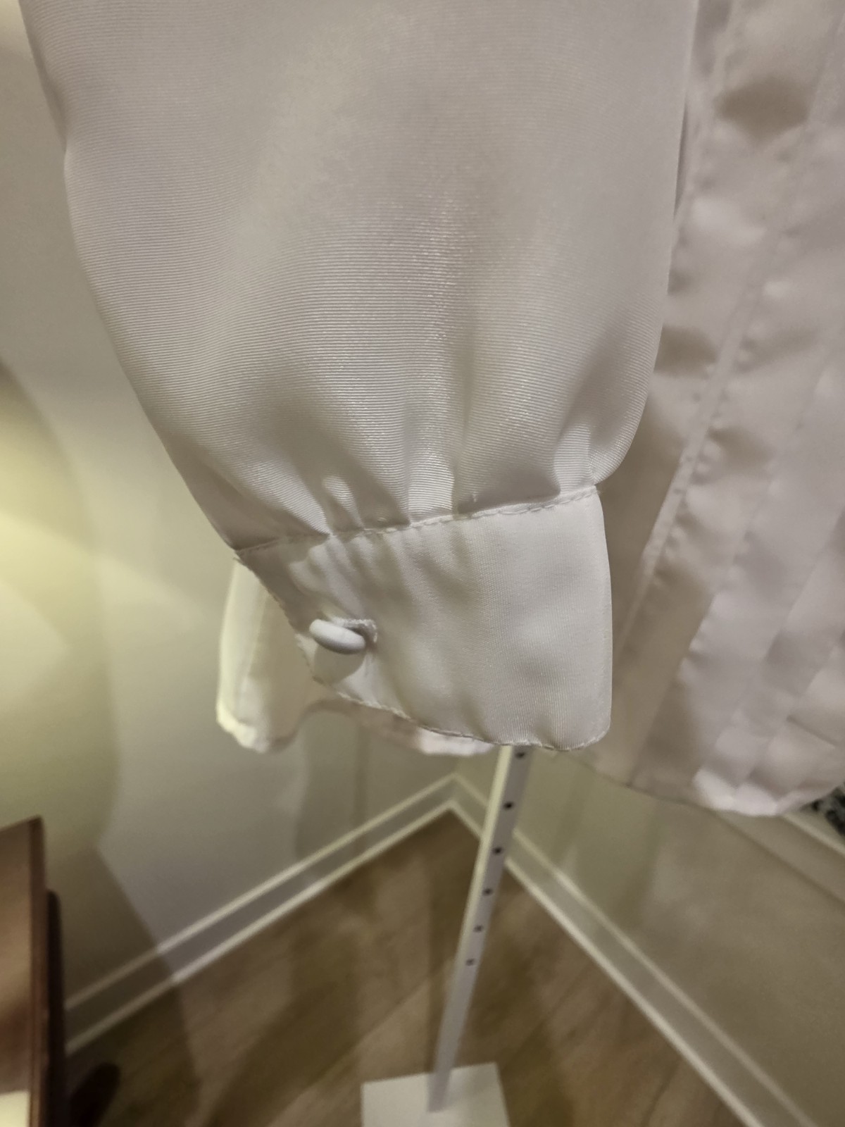 VTG Satin White High Collar Tuxedo Style Victorian Look Blouse Sz. 12