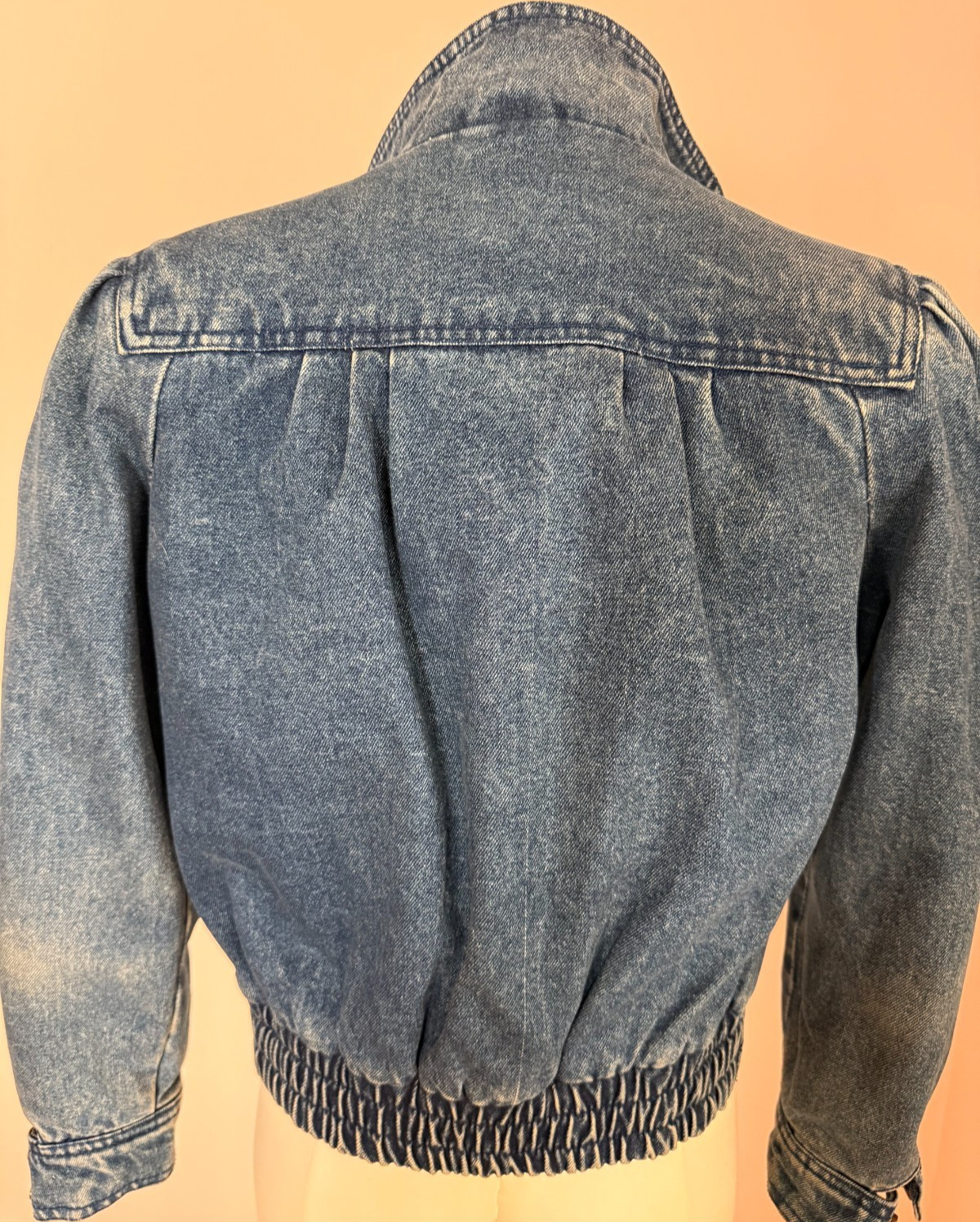 Vintage 80s Denim Puff Sleeve Jacket Cropped Cinched Waist Lined Insulated XS