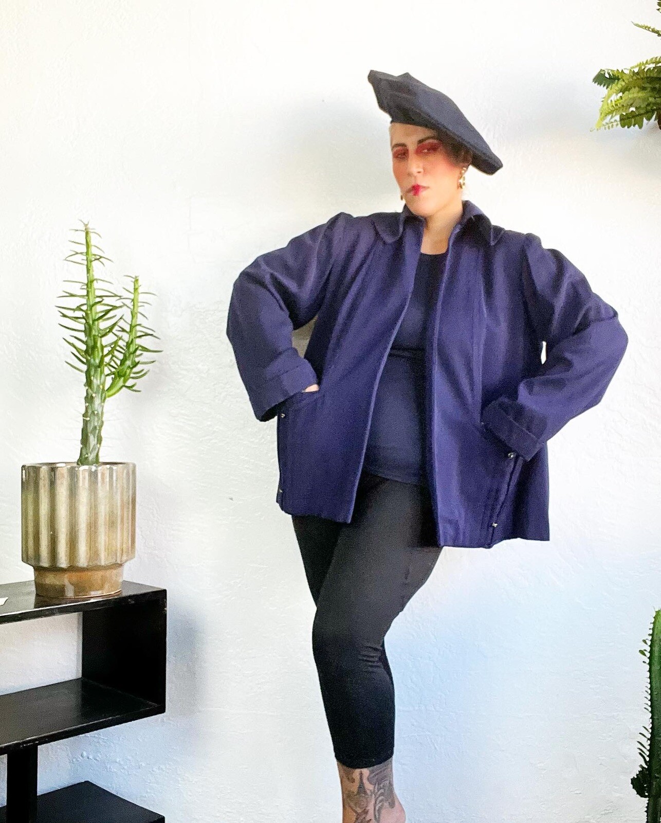 PLUS SIZE Navy Blue Wool GABARDINE 1940’s 40s Vintage Pleated Swing Jacket L Xl