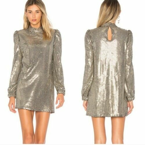 TULAROSA Sequin ZULEMA Tunic Dress Womens M Disco Retro Mod Mini Dress Flaw
