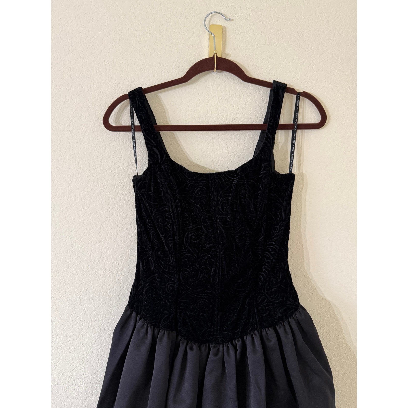 Scott McClintock Vintage Black Velvet Embossed Satin Ballgown Dress 6 Whimsigoth