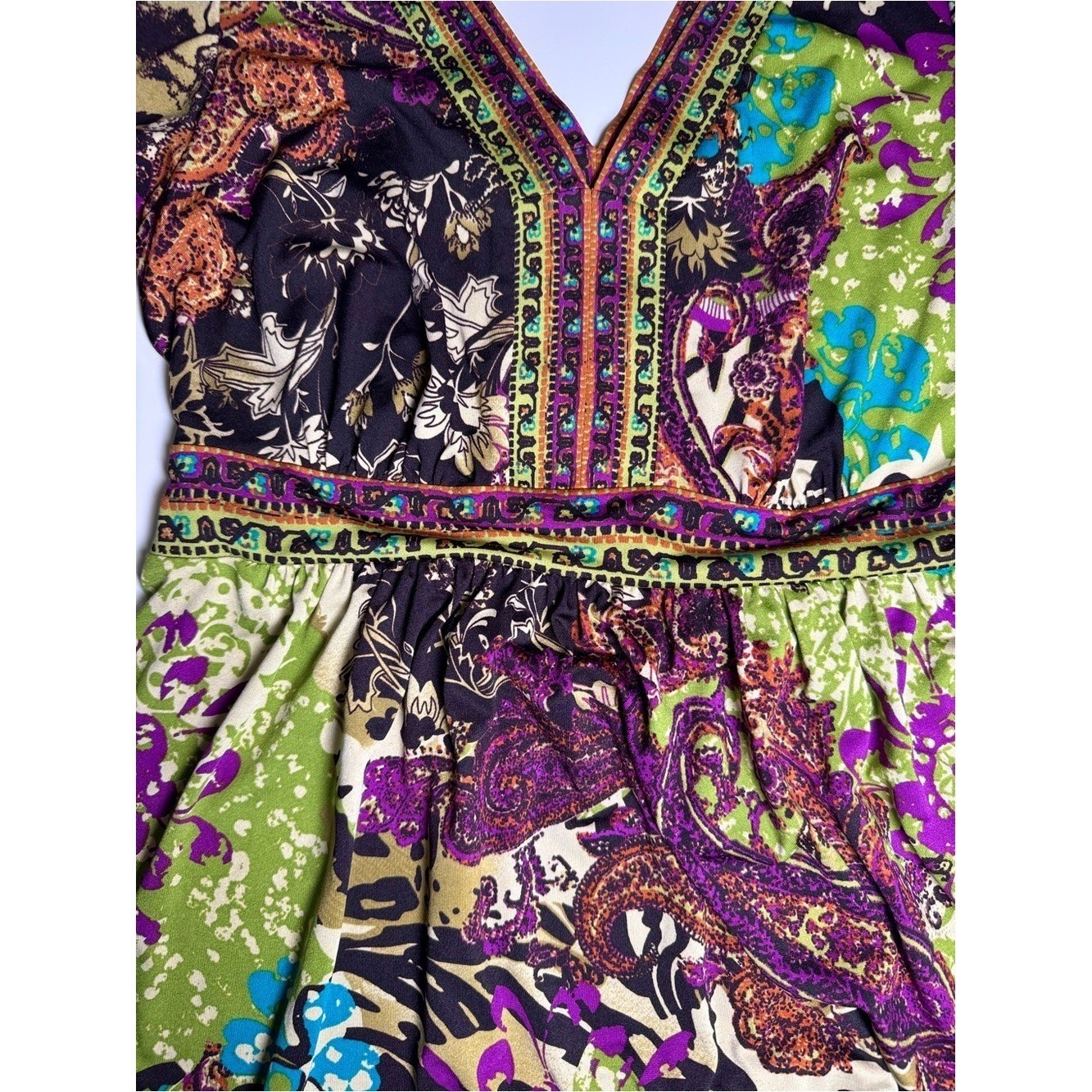 ECI New York Boho Paisley Floral Dress M Retro V Neck Long Sleeve Boho Dress