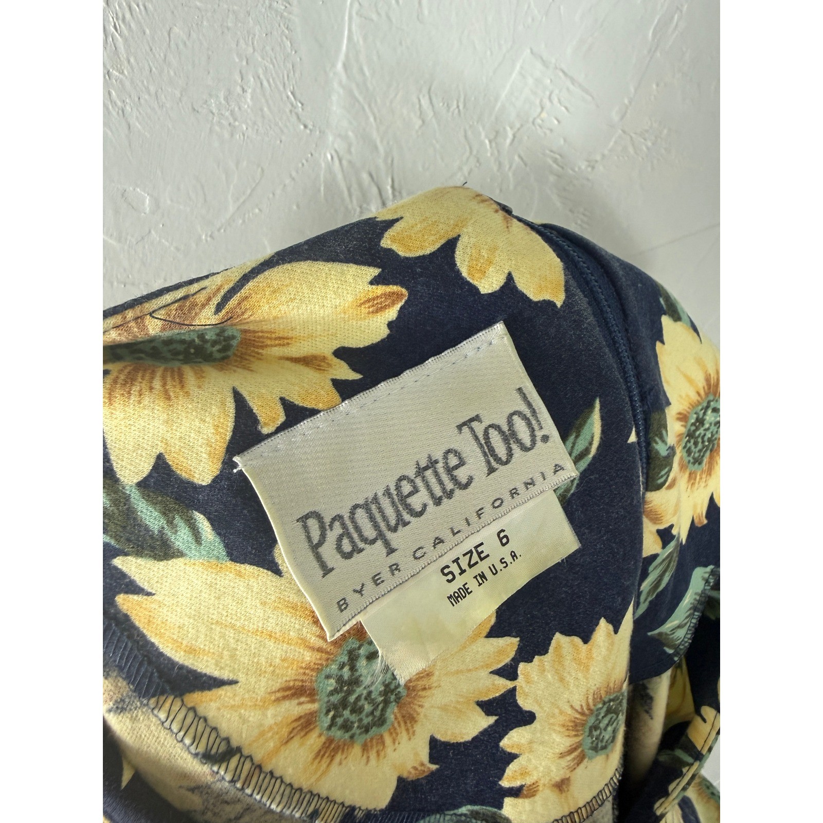 Vintage 80s 90s Dress Paquette Too! Cotton 6 Floral Sunflower Short sleeve V3-26