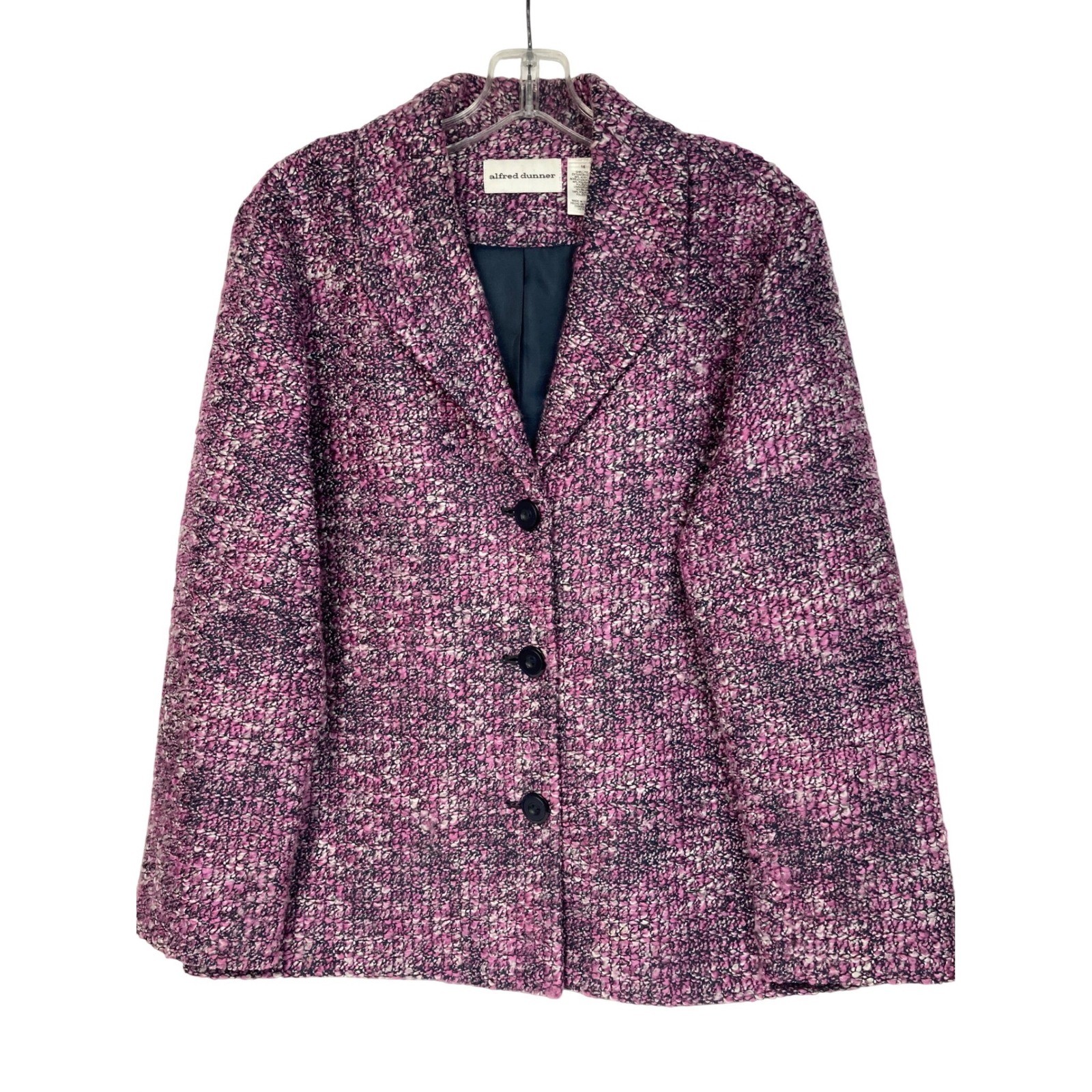 Vintage Alfred Dunner Bouclé Blazer Jacket Pink Black Size 16 Textured