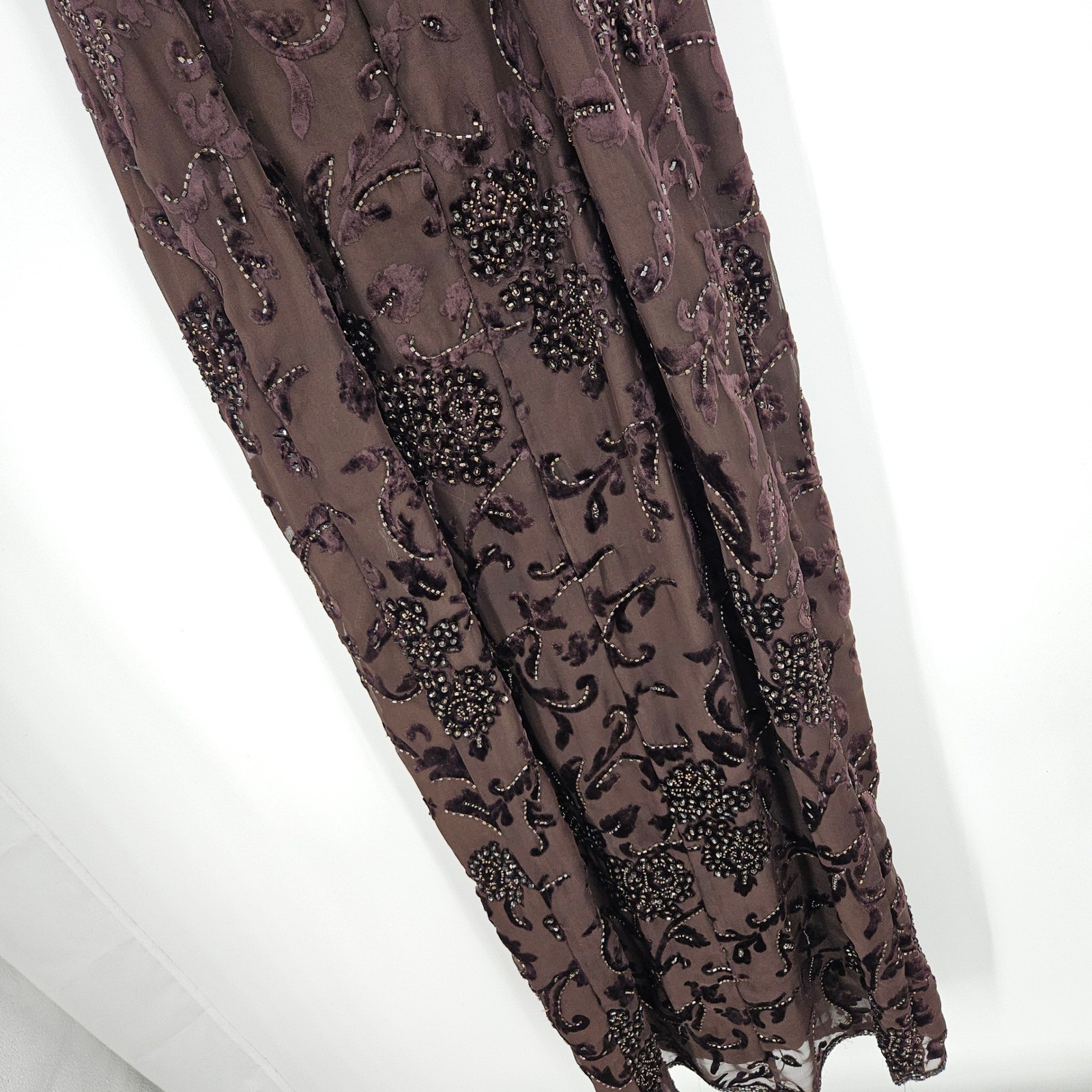 Vintage y2k Velvet Burnout Beaded Maxi Dress Floral Mesh Whimsigoth Goth 90s M