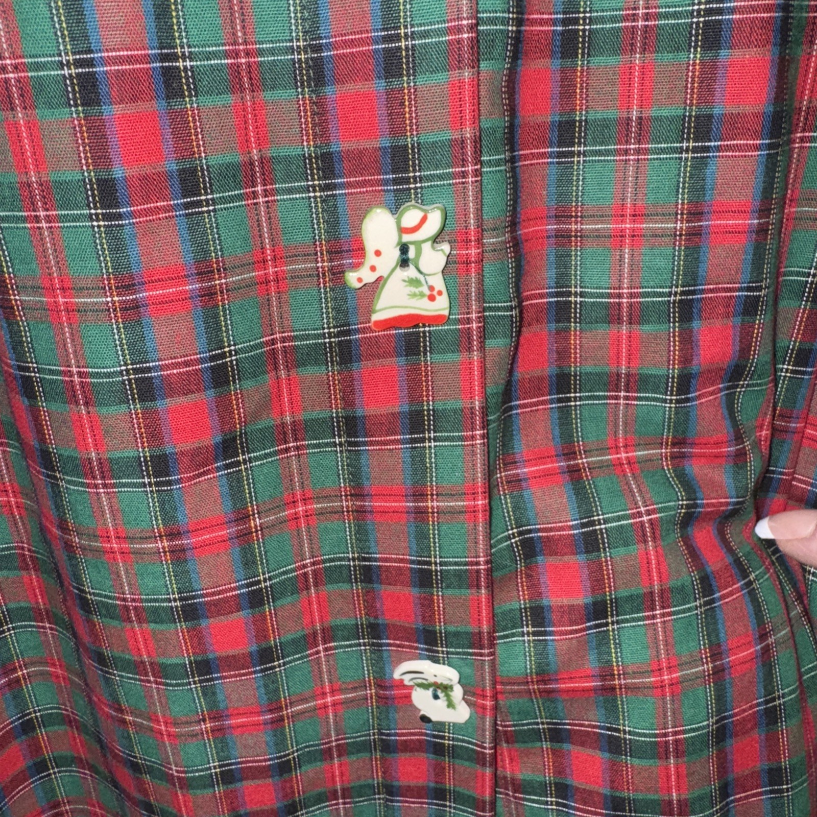 VTG Dogwood Lane Sz M Christmas Jumper Dress Cottagecore Porcelain Buttons