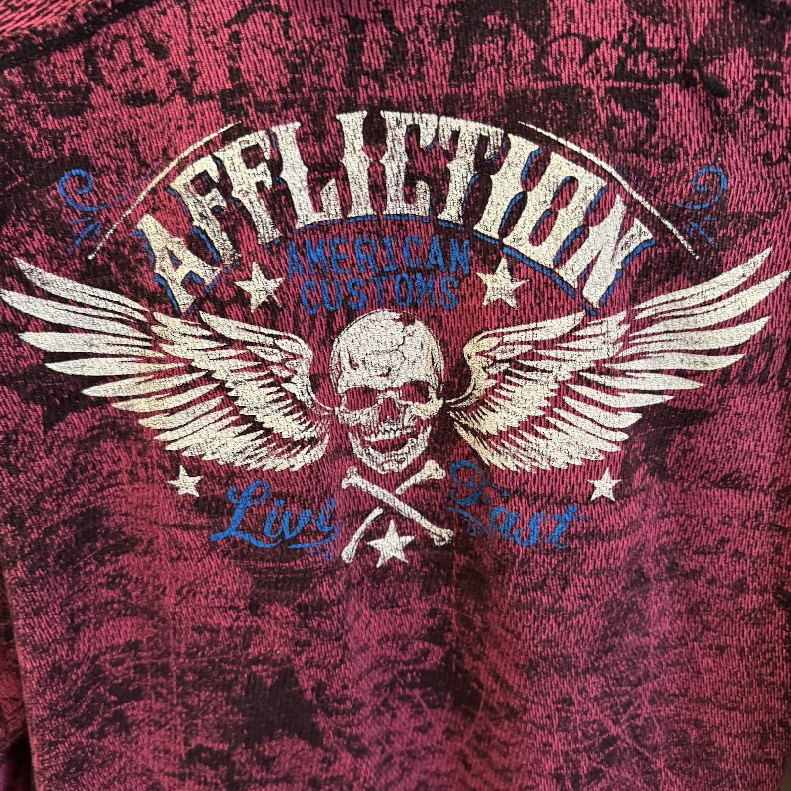 Affliction VTG Women Reversible Thermal Distressed Shirt Grunge Y2K M/L *READ*