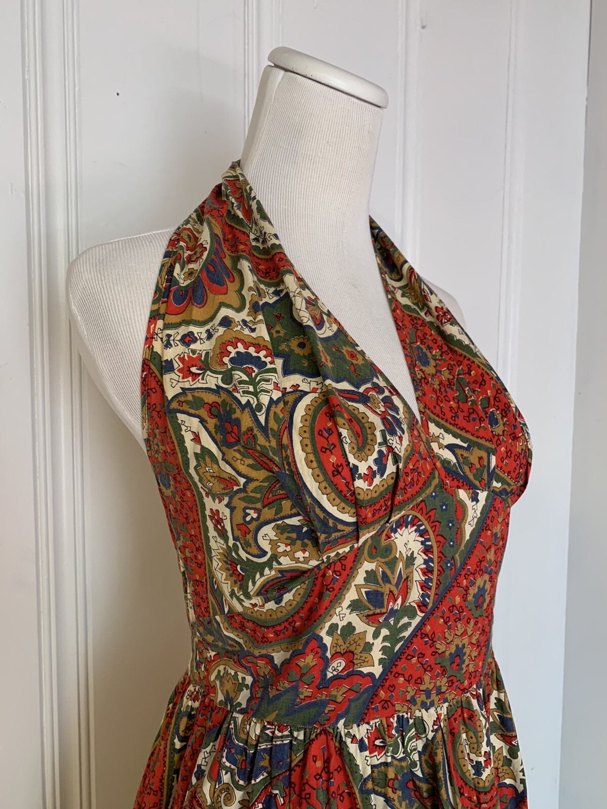 Vintage Kay Whitney By Huntington Dress Halter Paisley Ruffle Bottom Short
