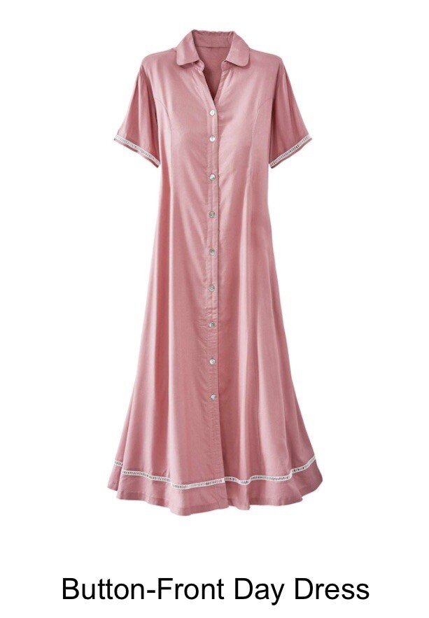 National Button-front Day Dress Tea Length Full Skirt Apricot Sz L