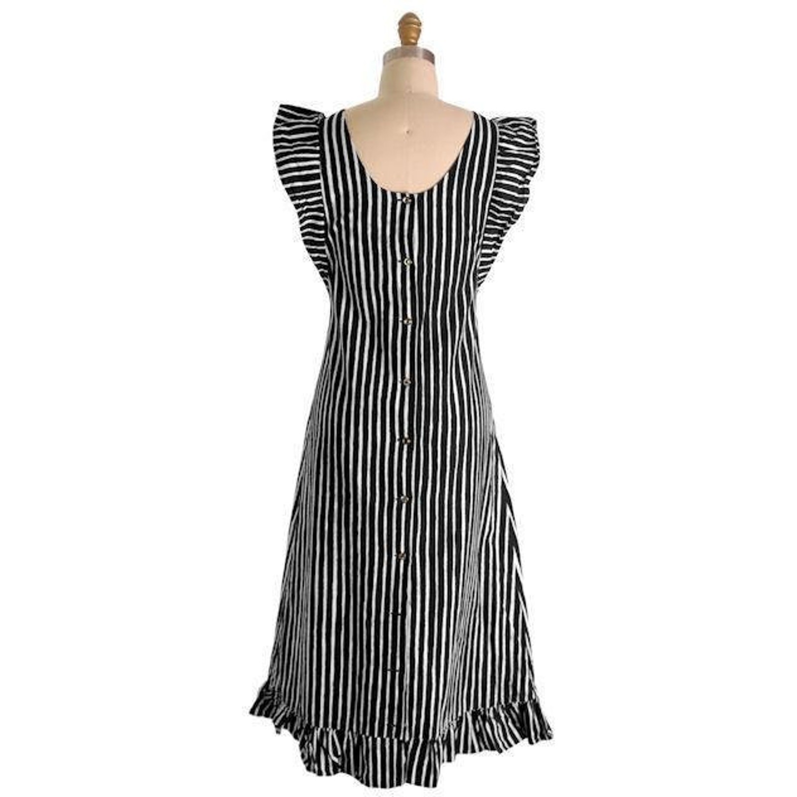 VTG 70s Marimekko Piccolo Stripe Jokapoika Dress Green Black Stripe Dress 38/10