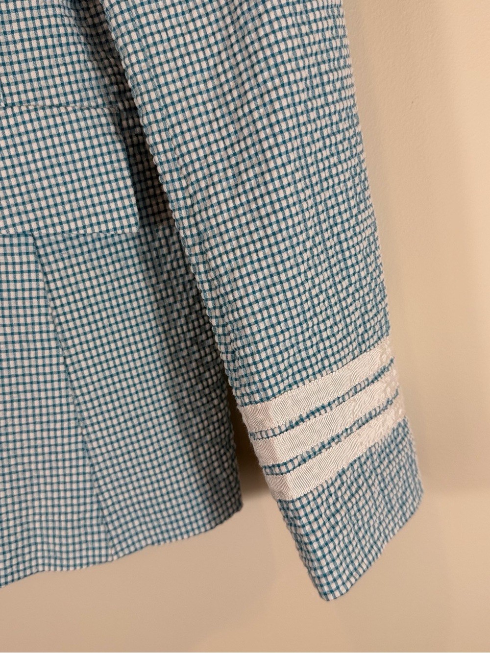 Peace of Cloth Vintage Aqua Blue & White Gingham Blazer Size Large