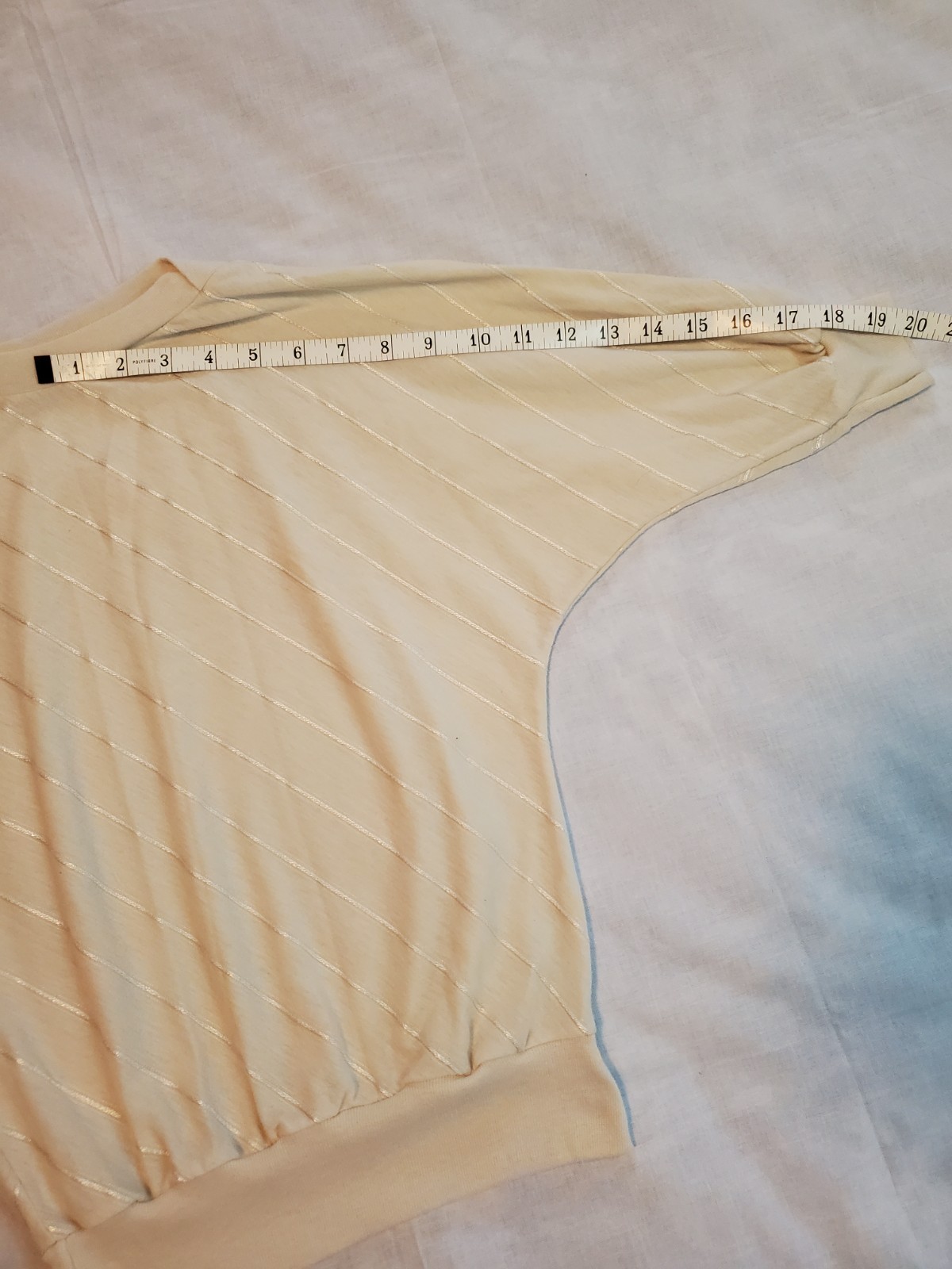 Vintage 80s Variety Cream Silver Stripe Retro Crop Top Sweatshirt Womens Small