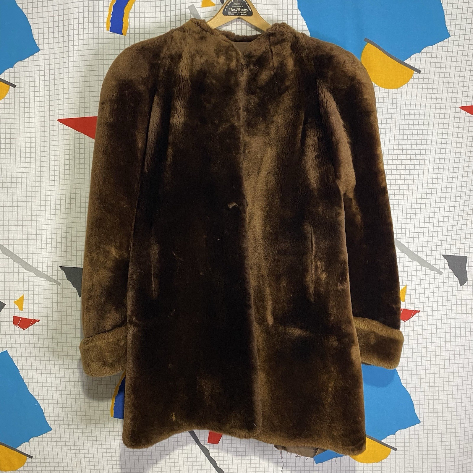 Vintage 50s Brown Mouton Fur Coat Medium Lamb Beaver Mink 60s Velvet Kansas City