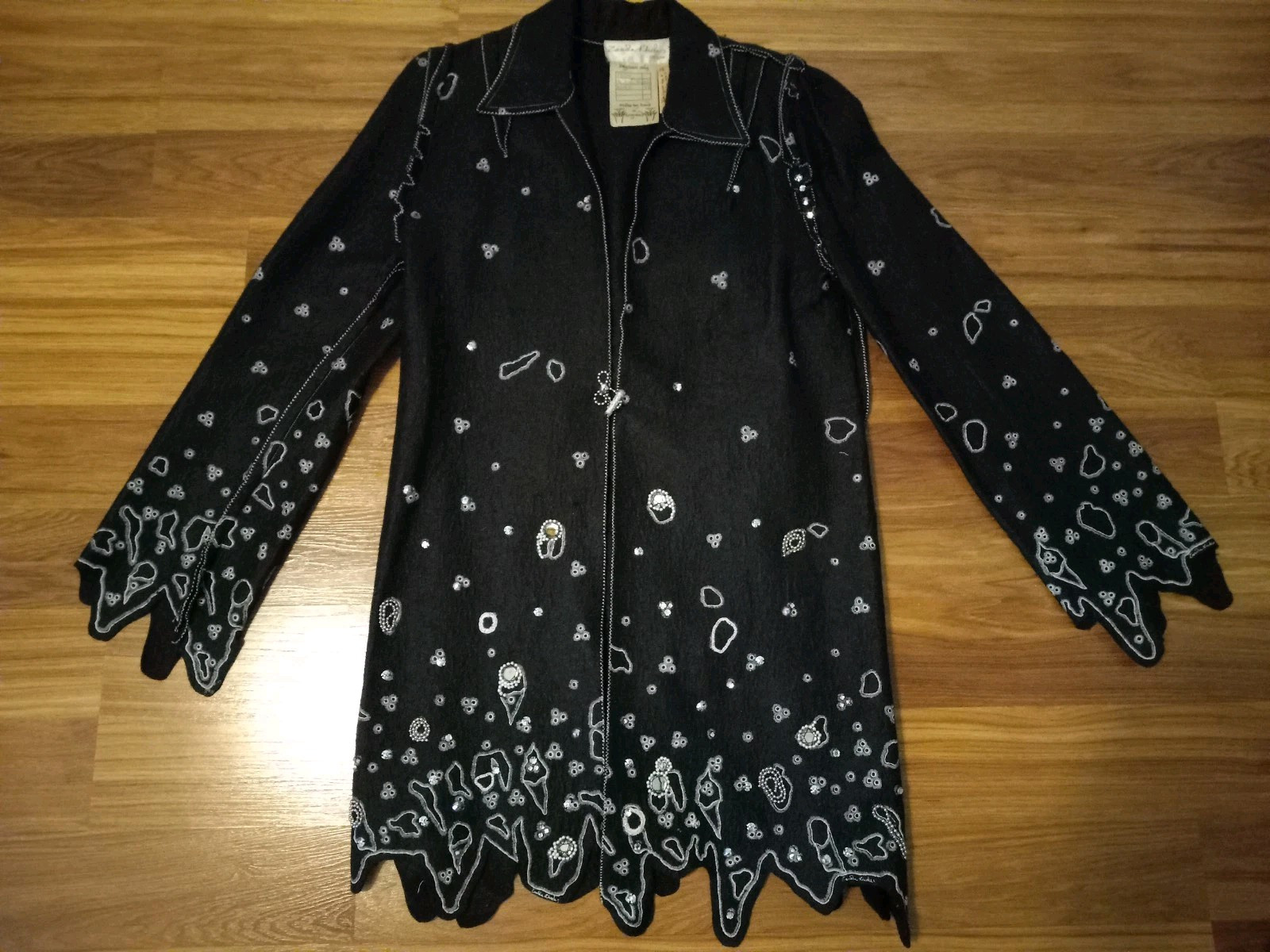 Vintage Zandra Rhodes Couture Black Felt Embellished Jacket Handmade England M