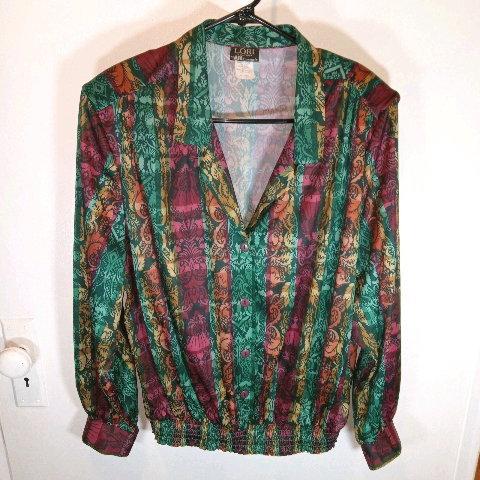 Vintage 80s Lori of California Paisley Blouse Smocked Waist Boho GrandmaCore 18