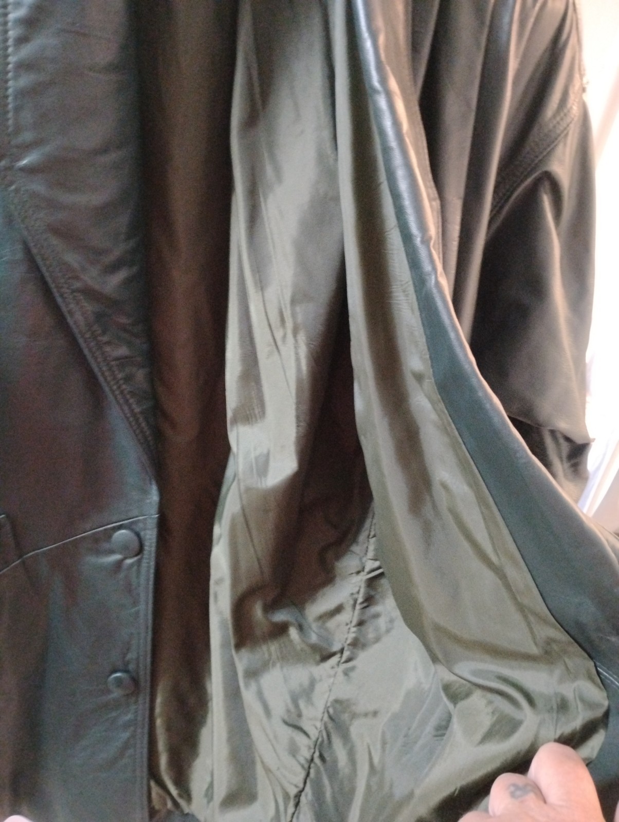 Vintage 80s Harbor Dark Green Leather Jacket Oversized Shawl Collar Coat Medium