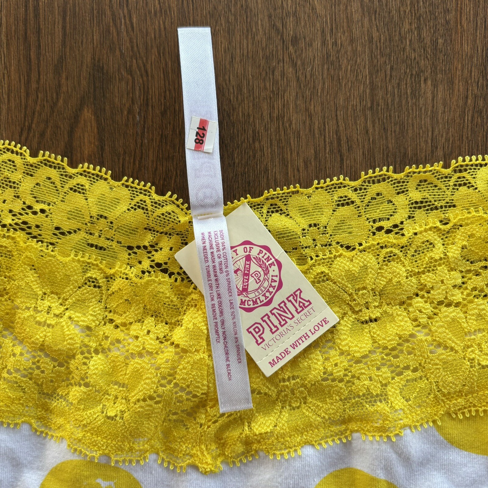 Victoria’s Secret Pink Vtg Extra Low Rise Hipster Large Yellow Dot Dog 2008 NWT