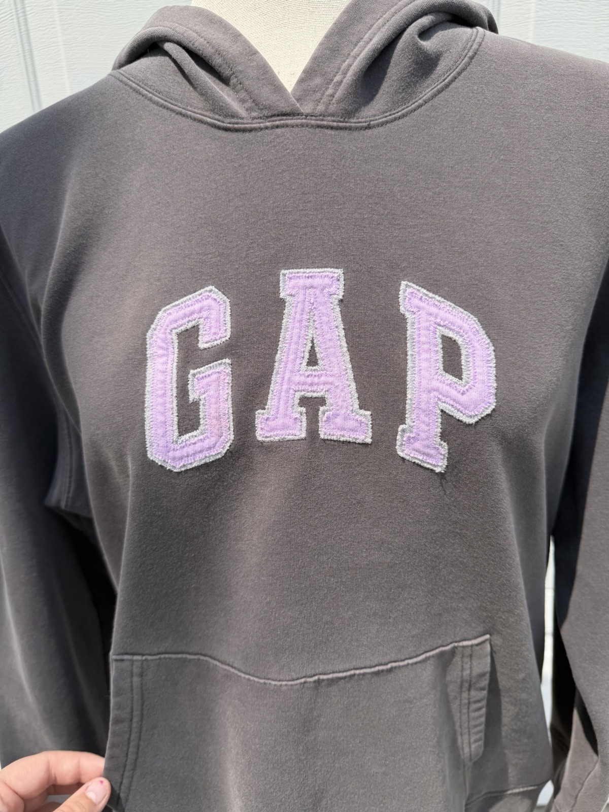 Vintage GAP Stretch Hoodie XXL Grey Lilac Purple Spell Out Logo Sweatshirt Y2K