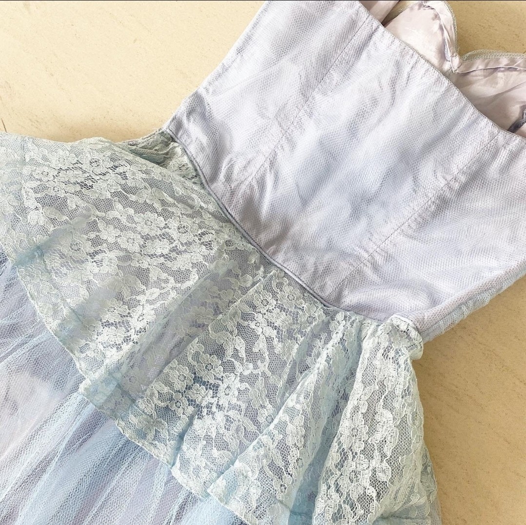 Ice Blue 50’s Prom Dress With Lace Peplum