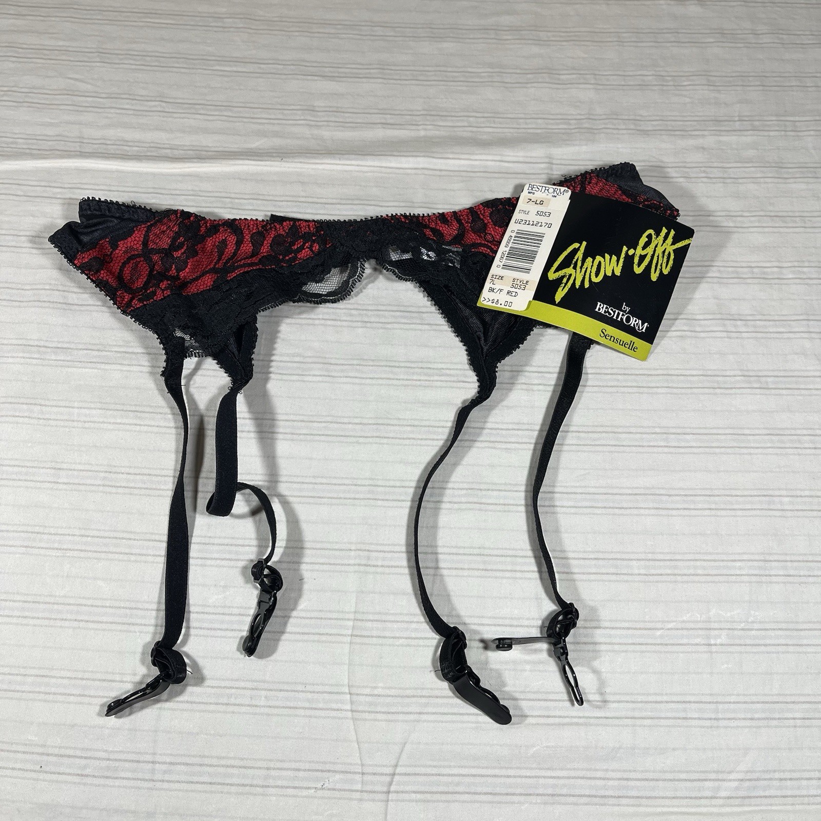 Vtg Show-Off Red Black Lace Garter Belt Sz 7/L Sexy Lingerie Adjustable NWT Q1