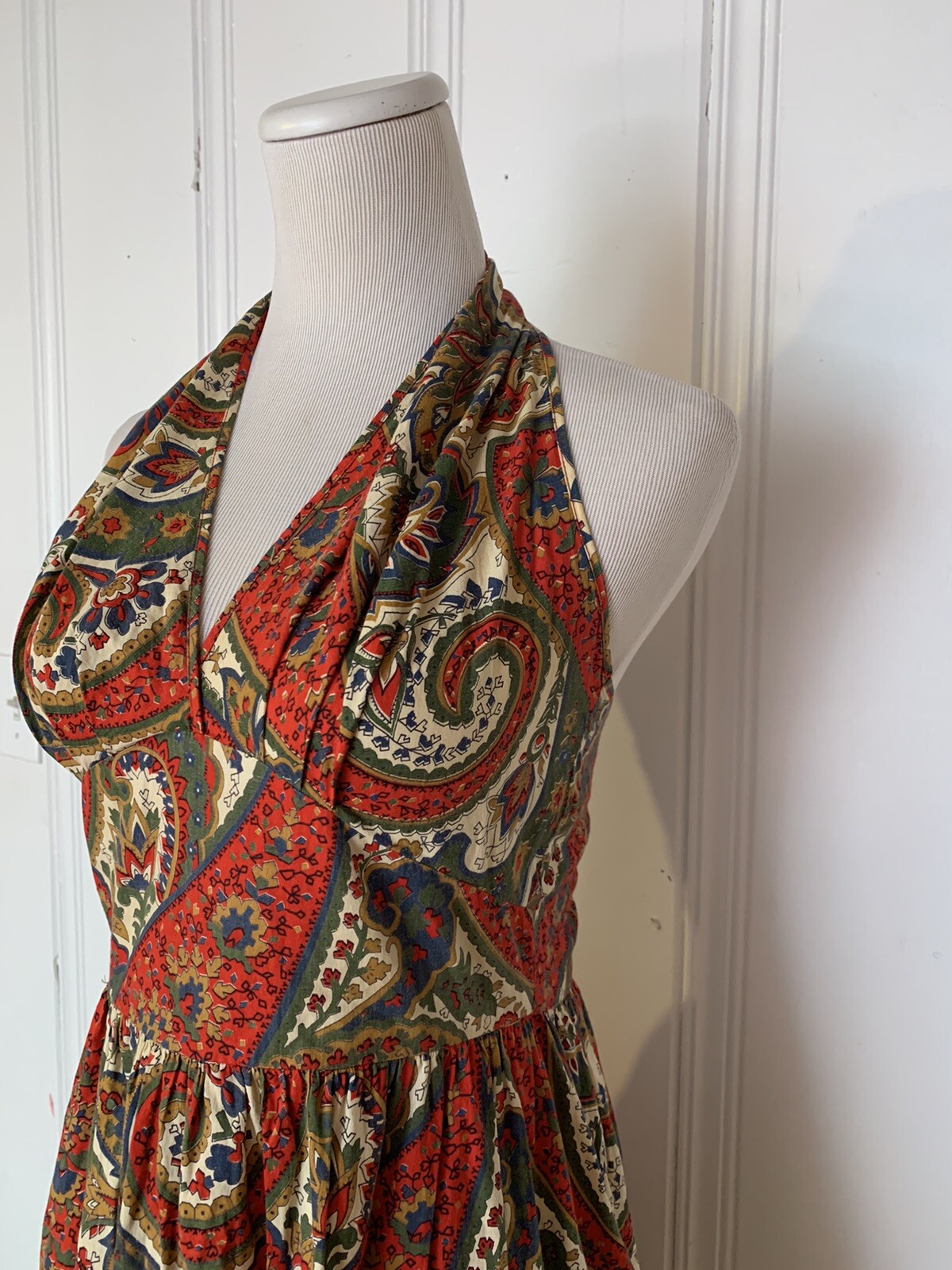 Vintage Kay Whitney By Huntington Dress Halter Paisley Ruffle Bottom Short