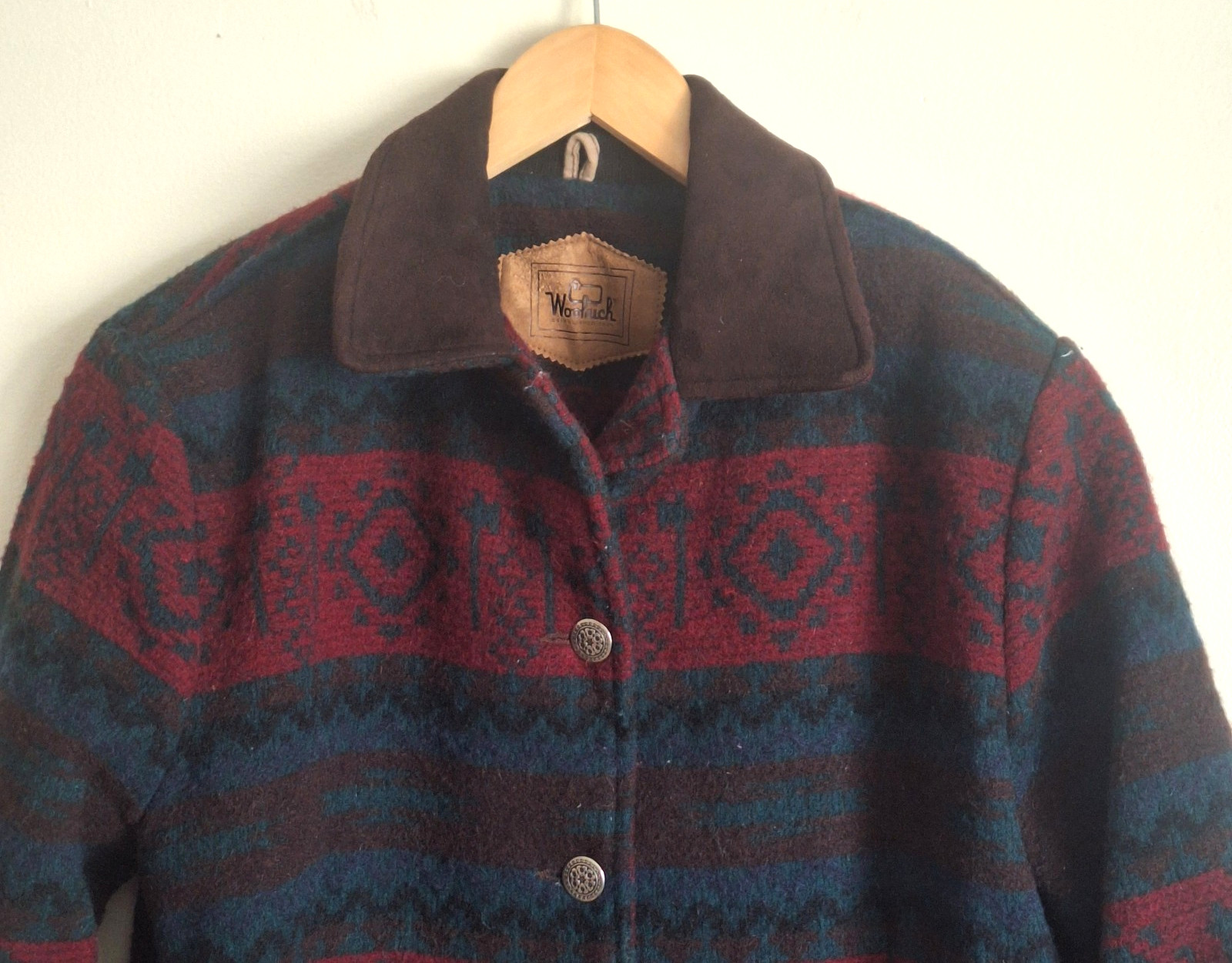VTG Woolrich Wool Jacket Womens Small Aztec Navajo Southwestern Nordic Suede USA