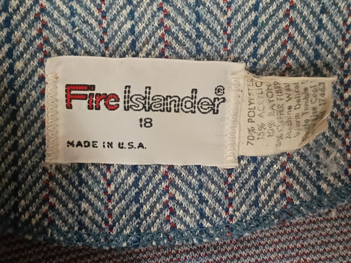 1970s Fire Islander Jacket Pant Suit Blue Herringbone Vintage Womens Sz 18 Geek
