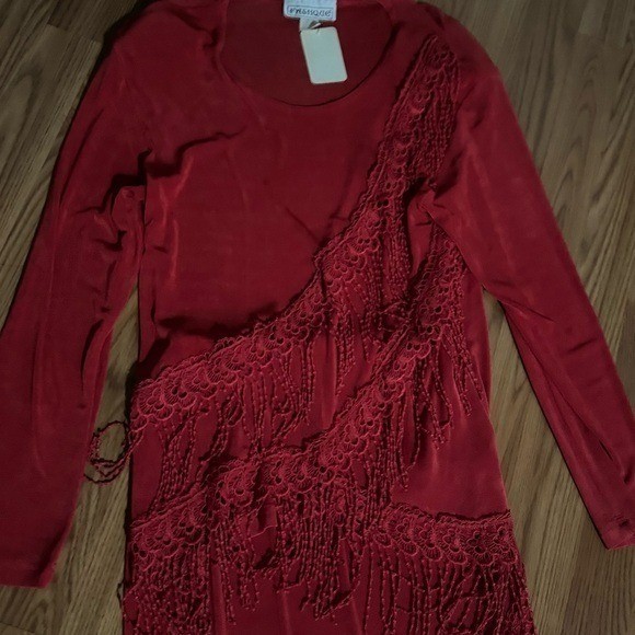 VTG Women’s 80’s Fashique Red Fringe Skirt Set Retro Made in USA Flapper Retro