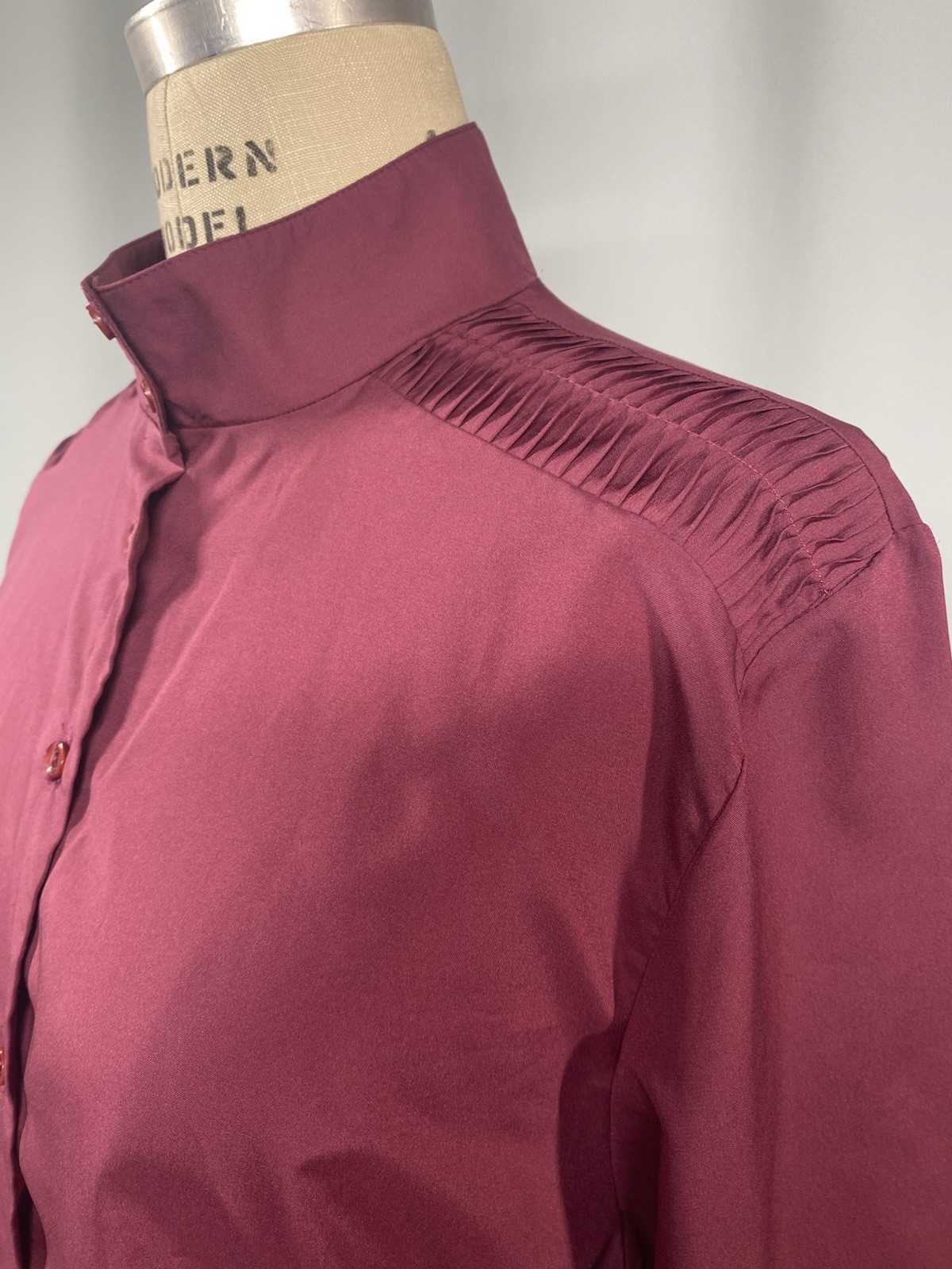 Vintage Blouse SIZE EXTRA LARGE burgundy high neck MISS FASHION 70s 80s classic