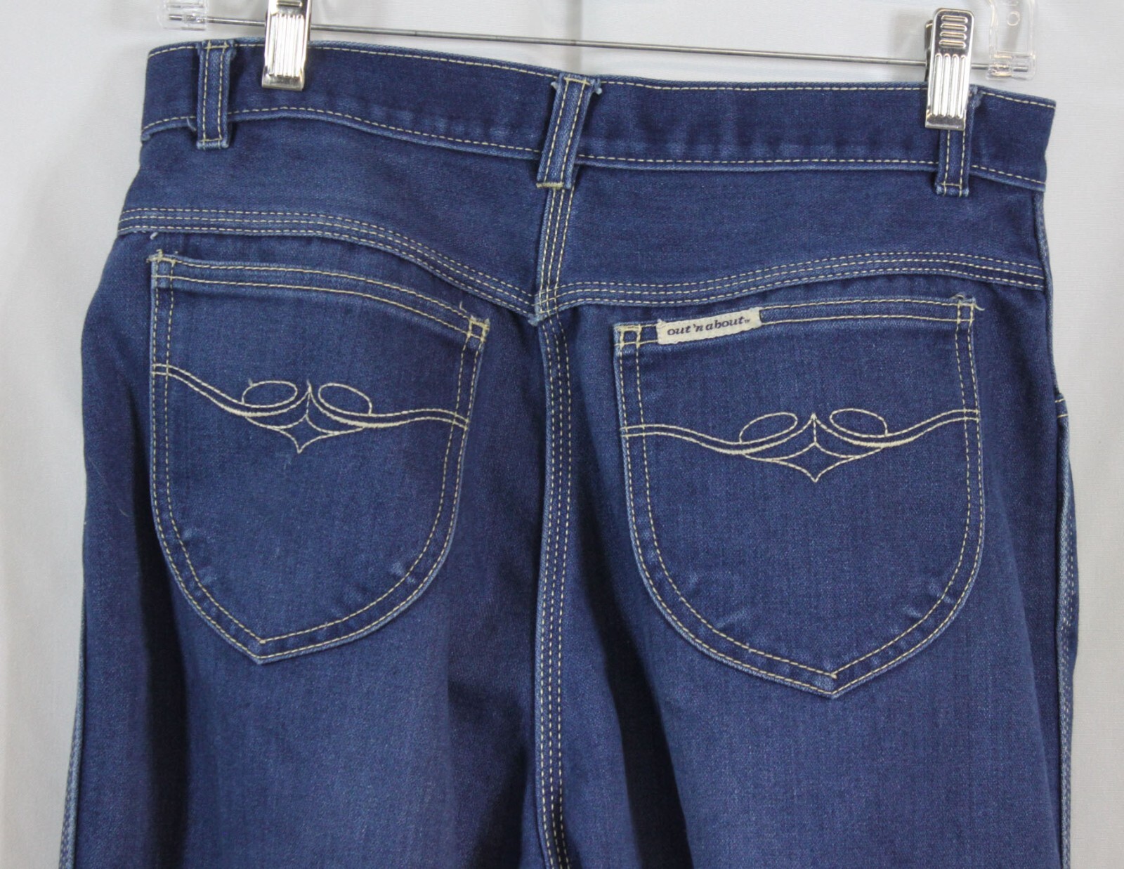 Vtg Out n About Jeans 60s 70s Cottagecore Embroidered Pkt High Waist Wide Leg 14