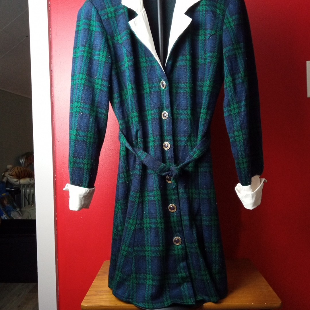 Vtg 1960’s Paquette Too Blue Green Plaid Buttons School Girl USA Made Petite 8