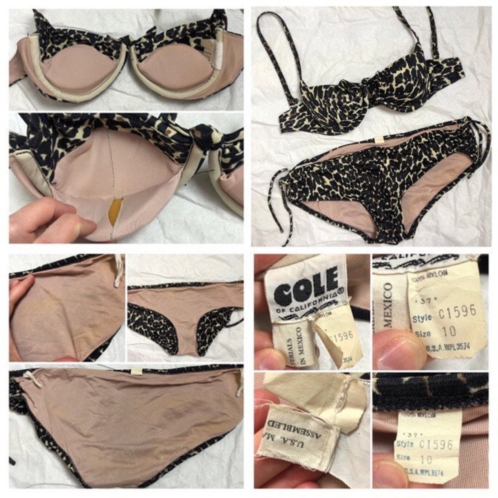 Vintage Leopard Print Bikini, 1960s Cole of California Two Piece Swimsuit, Sz 10