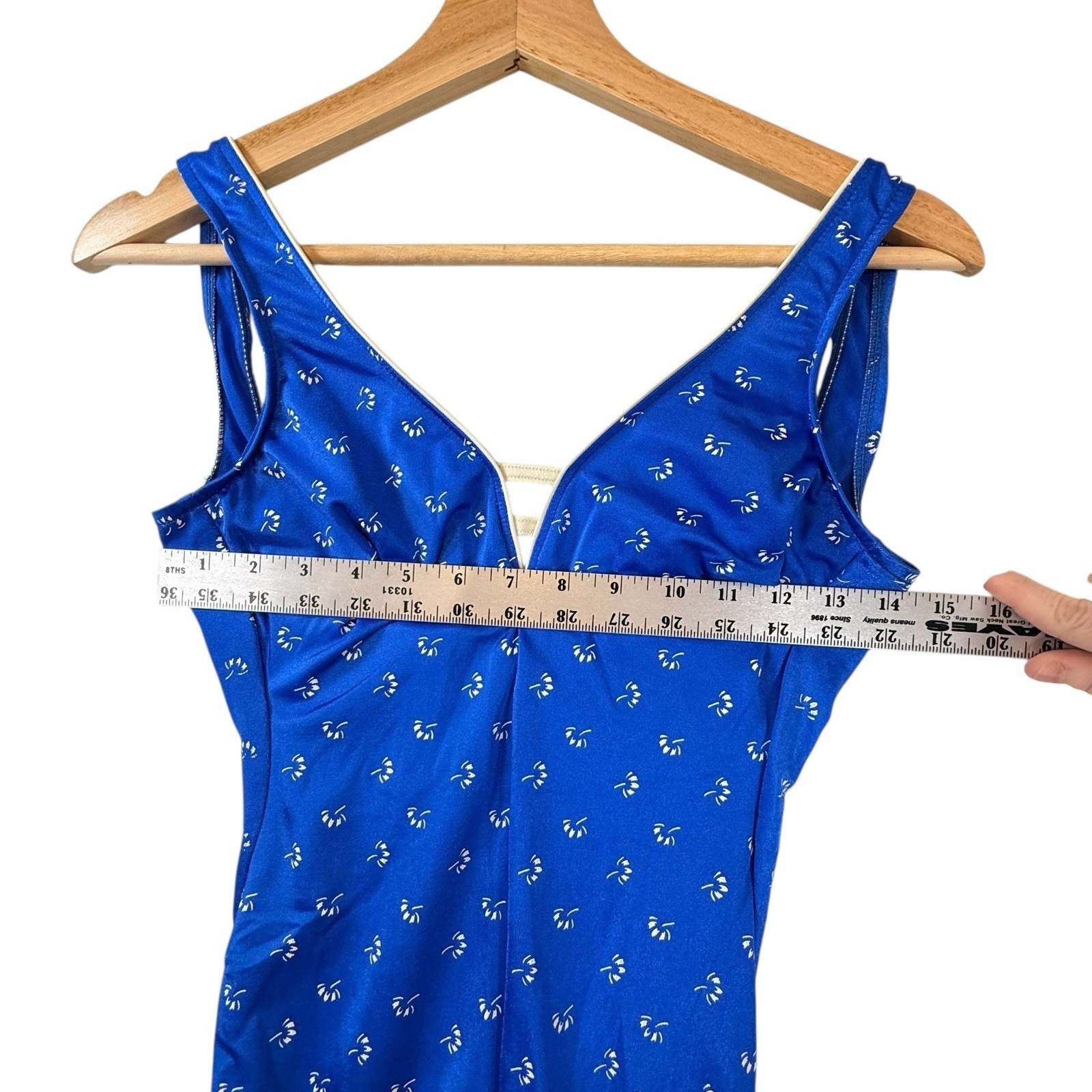 VTG Pinup OnePiece Swimsuit SIZE 10 Mod Blue Floral Bathing Costume Louisa Brook