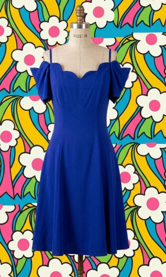 Vintage 1980s Jewel Tone Purple Off Shoulder Scalloped Collar Dress Size S/M