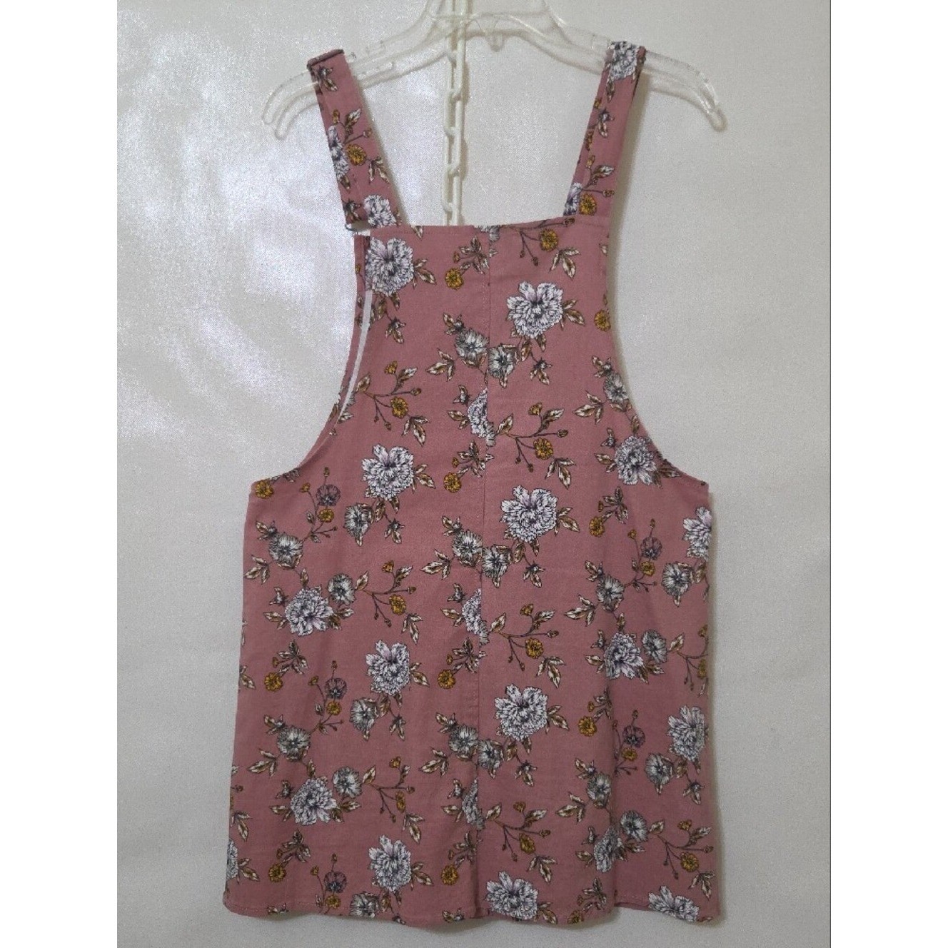 Tinseltown Mauve Floral Button Pinafore Overall Jumper Mini Dress – Size Large