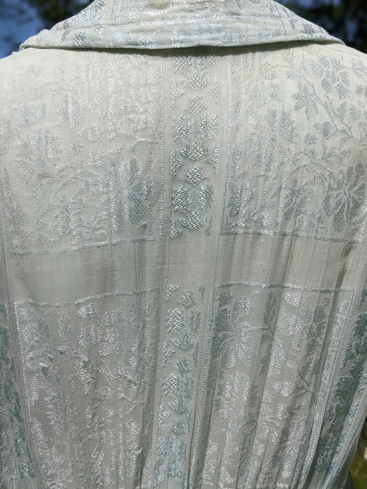 SWEET 1930’S SHEER SILK & COTTON DAMASK DRESS W BLONDE WOOL FRONT
