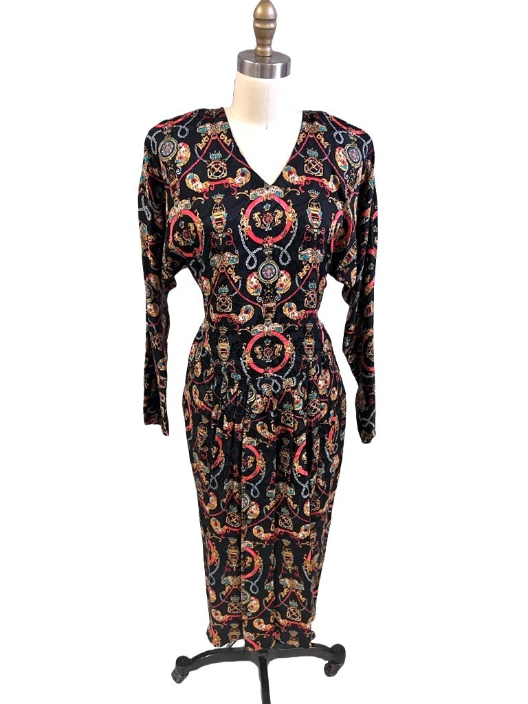 VTG 1980s Dennis Goldsmith Silk Batwing Paisley Dress Made Korea Sz 10 M NWOT