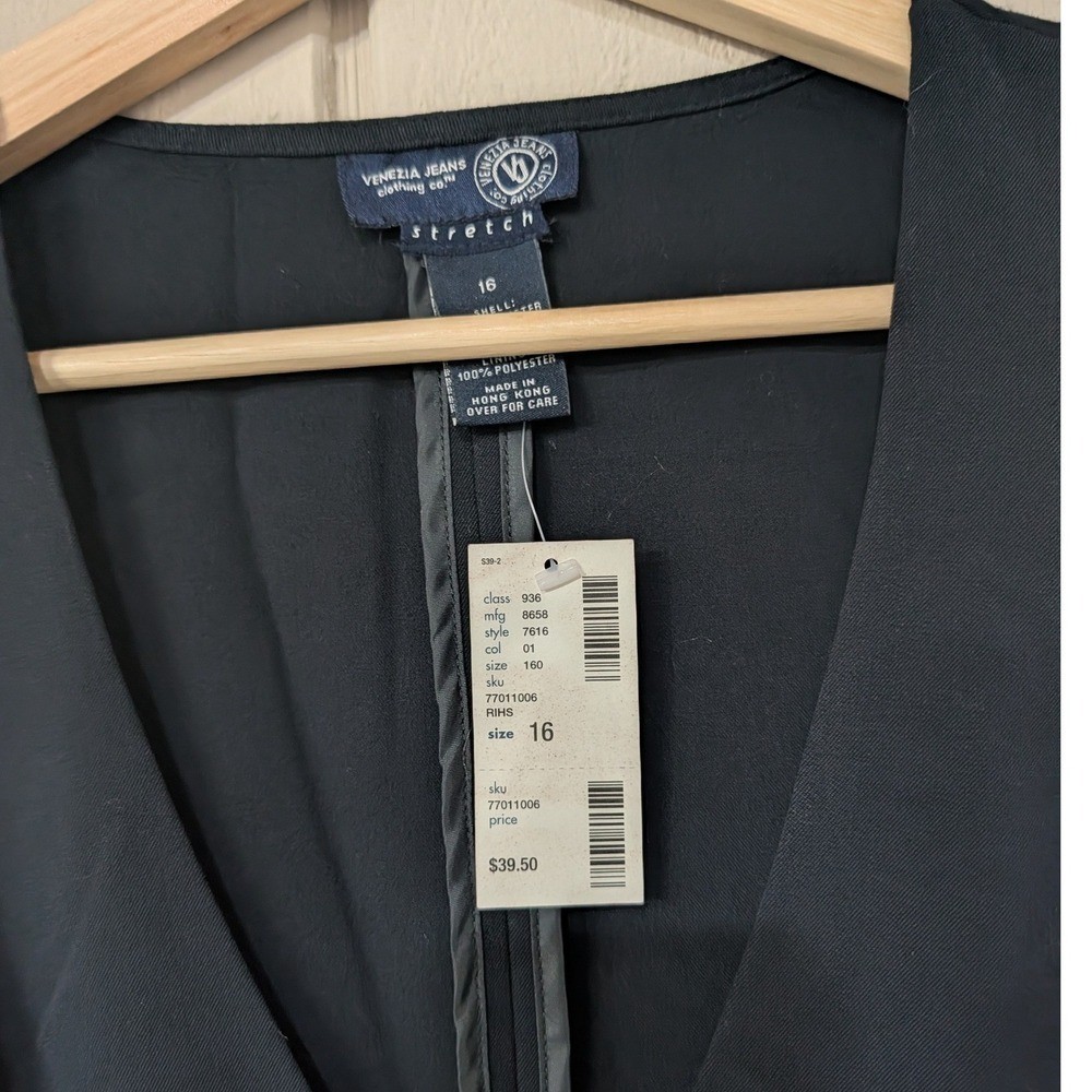 Vintage Y2K Black Stretch Waistcoat Vest Size 16 Quiet Luxury Minimalist