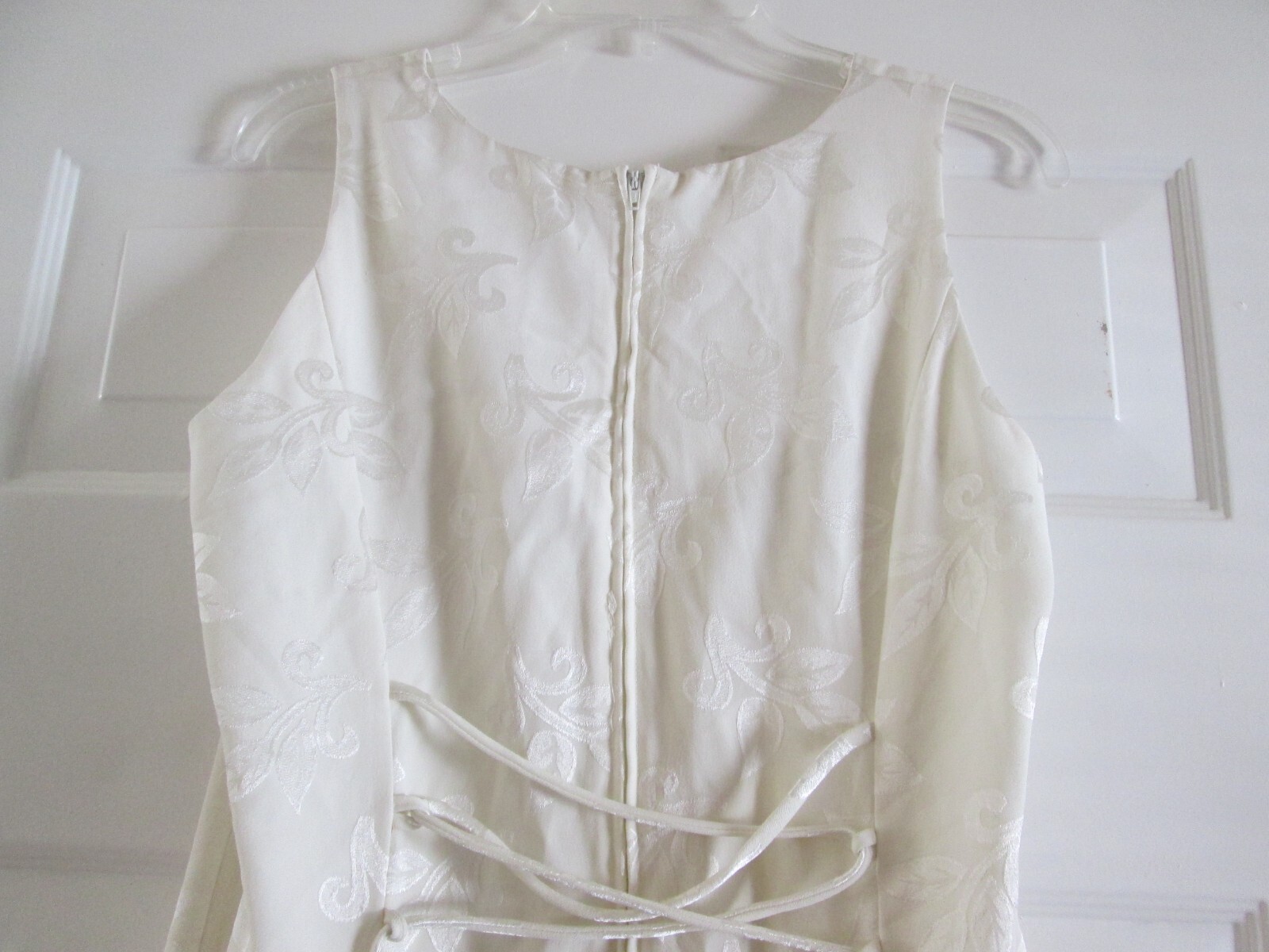 VINTAGE BE SMART IVORY SATIN SHEEN LACE-UP SLEEVELESS PARTY TWIRL DRESS 9/10