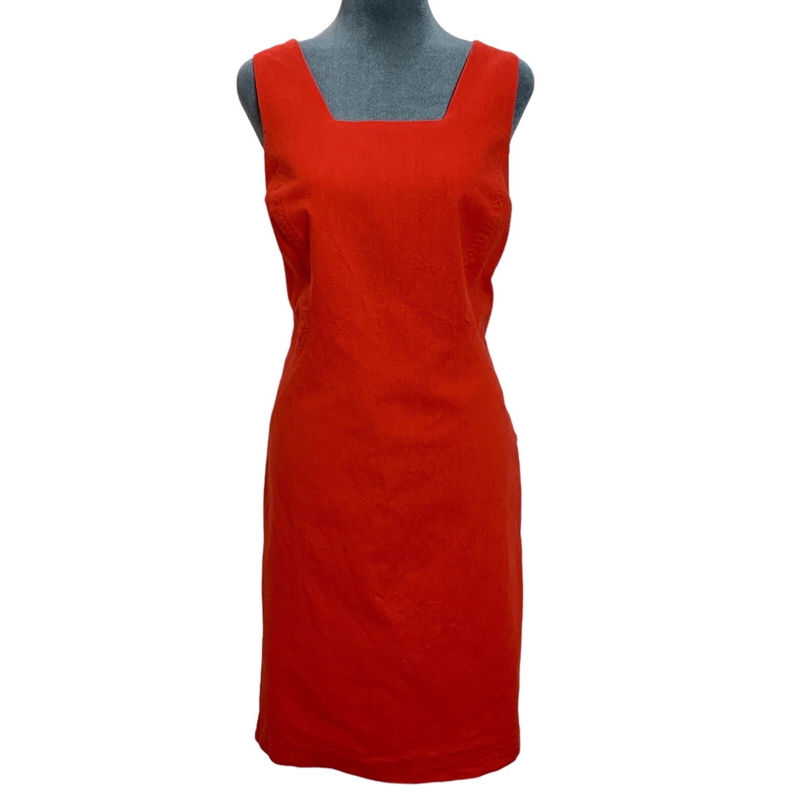 Vintage 90s JG Hook Womens 6 Sleeveless Red Sheath Dress Linen Cotton Blend