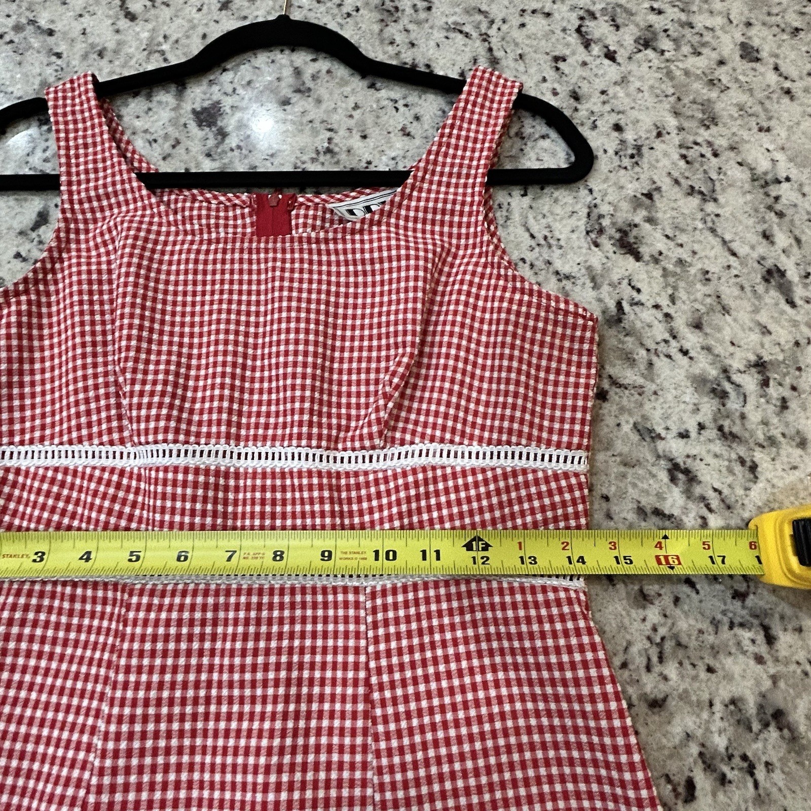 DBY 90’s Vintage Red Gingham Checked Mini Dress Retro Boho Chic Summer Dress S