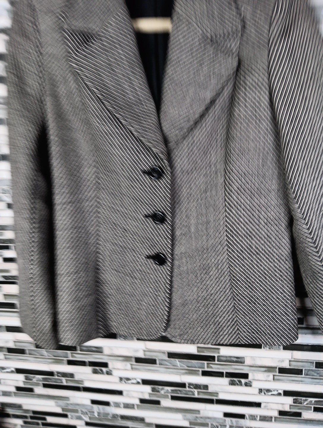 Wool Blazer Women’s 8 Gray Black Tweed Striped Italian Career Jacket Old Money