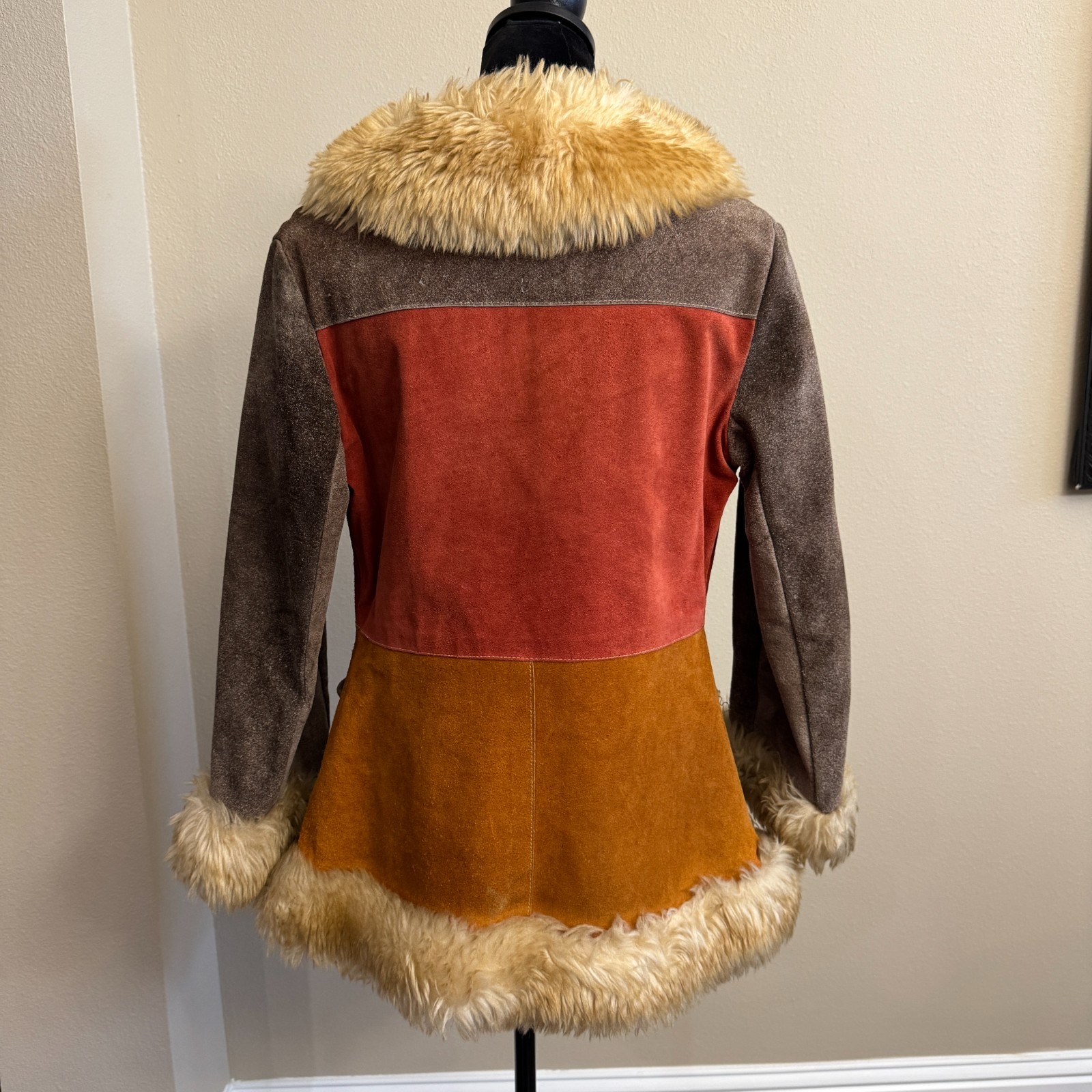Vintage 60s/70s Penny Lane Patchwork Suede Fur Coat Boho Hippie Festival Sz 6