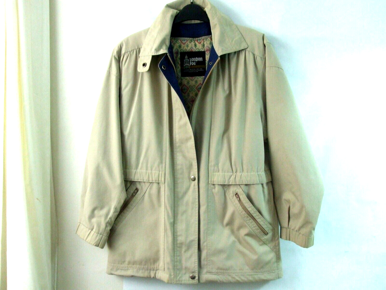 London Fog Women’s S/M Tan Jacket Windbreaker Zipper Snap Button Removable Liner