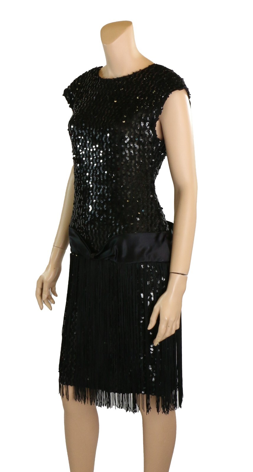 GlenRob Vintage 80s Black Sequin Fringe Sexy Prom Party Dress size 9-10