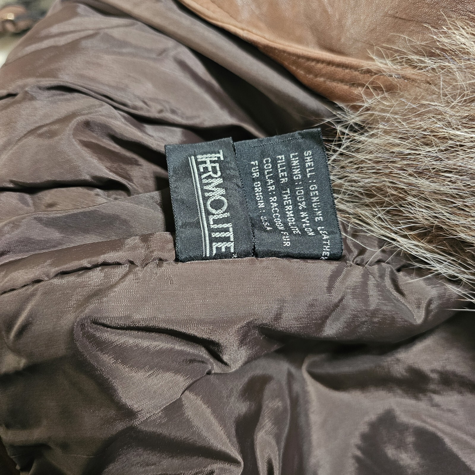 J Walden Vintage Leather & Raccoon Fur Brown Bomber Jacket Size 7/8