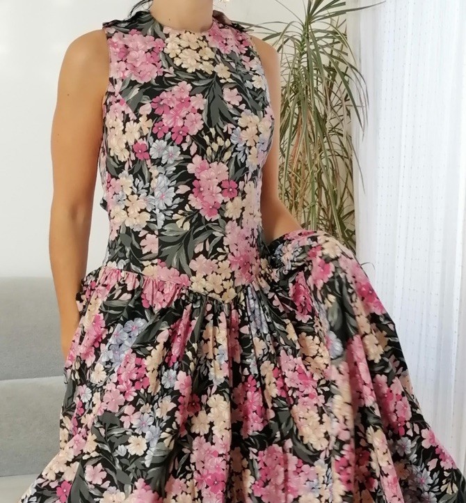 Geary Roark Kamisato Vintage 80’s Dress Size AU8 US4 Floral Mini Cotton Pockets
